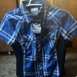 Harley-Davidson Blue and White Plaid Men's Shirt